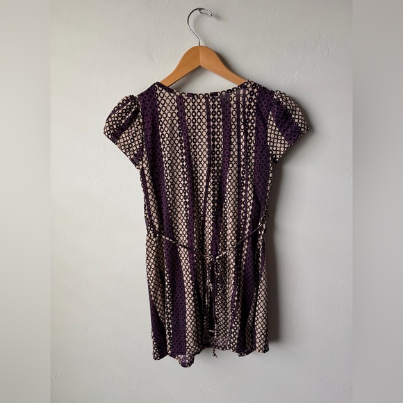 Y2K Women’s Charlotte Russe Purple & Cream Blouse with Belt Preppy Fashion - Picture 4 of 5